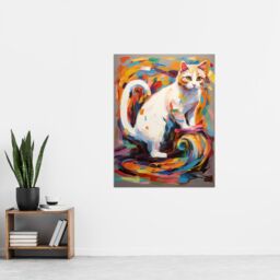 "Artery8 Armchair Cat Portrait Painting Colourful White Extra Large XL Wall Art Poster Print - Size: W24"" x H32""" - thumbnail 4