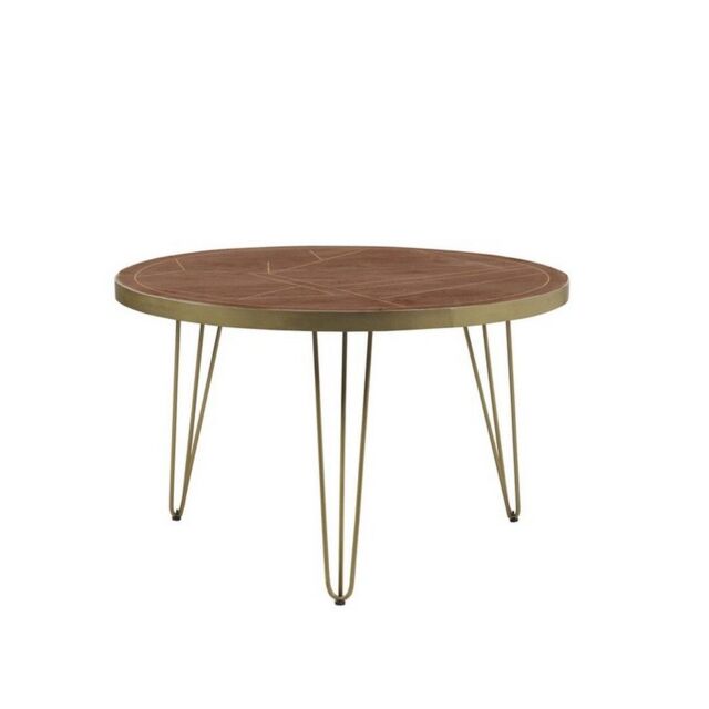 Indian Hub Dark Gold Round Dining Table - Solid Mango Wood - L120 x W120 x H76 cm in Brown - image 1