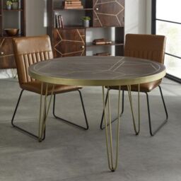Indian Hub Dark Gold Round Dining Table - Solid Mango Wood - L120 x W120 x H76 cm in Brown - thumbnail 6