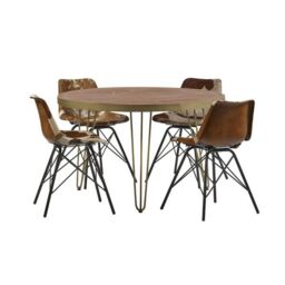 Indian Hub Dark Gold Round Dining Table - Solid Mango Wood - L120 x W120 x H76 cm in Brown - thumbnail 4