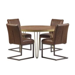 Indian Hub Dark Gold Round Dining Table - Solid Mango Wood - L120 x W120 x H76 cm in Brown - thumbnail 3