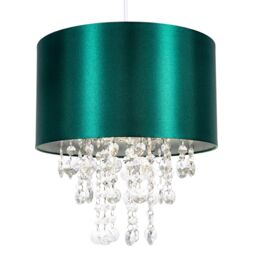 Happy Homewares Modern Satin Fabric Pendant Light Shade with Acrylic Droplets in Dark Green - Size: 12 inches - thumbnail 2