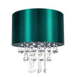 Happy Homewares Modern Satin Fabric Pendant Light Shade with Acrylic Droplets in Dark Green - Size: 12 inches