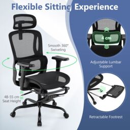 Gymax Ergonomic Office Chair Swivel Computer Desk Chair-Black in Black - thumbnail 9