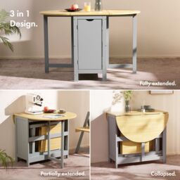 VonHaus Firbeck Folding Dining Table & Chair Set 4 in Grey - thumbnail 4