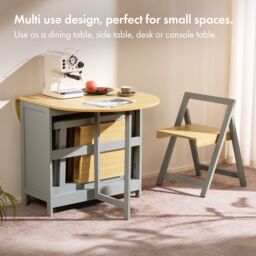 VonHaus Firbeck Folding Dining Table & Chair Set 4 in Grey - thumbnail 3