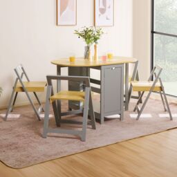 VonHaus Firbeck Folding Dining Table & Chair Set 4 in Grey - thumbnail 1