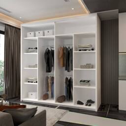 Sliding Wardrobes 4U Modern Double Door Sliding Wardrobe With LED Light W203cm x H217cm in White - thumbnail 3