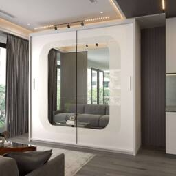 Sliding Wardrobes 4U Modern Double Door Sliding Wardrobe With LED Light W203cm x H217cm in White - thumbnail 1