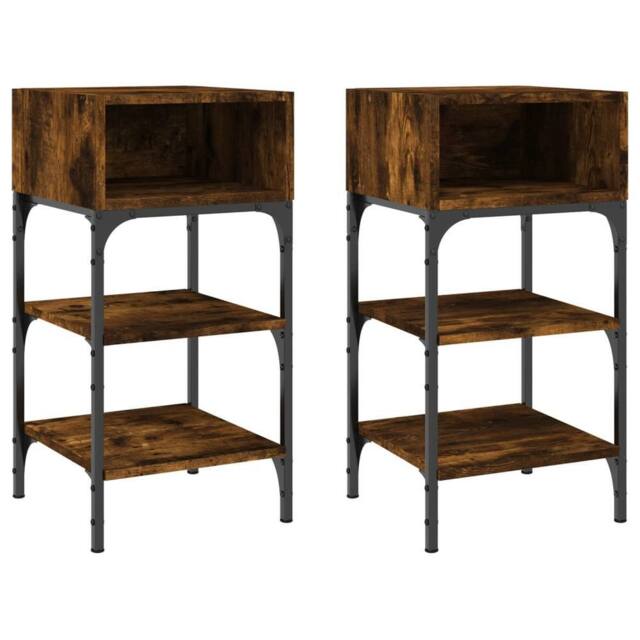 Berkfield Home Bedside Tables 2 pcs Smoked Oak 35x34.5x70 cm Engineered Wood in Brown - image 1