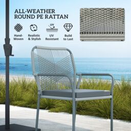 OUTSUNNY 5 Piece PE Rattan Garden Dining Set with Cushions, Light Grey - thumbnail 6