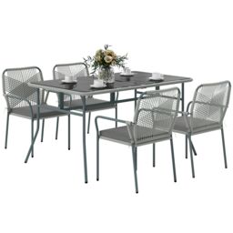 OUTSUNNY 5 Piece PE Rattan Garden Dining Set with Cushions, Light Grey - thumbnail 2