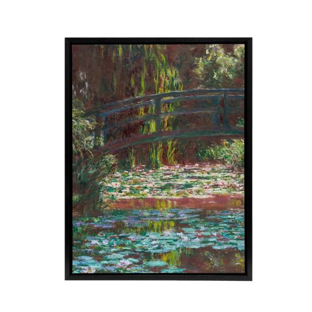 "Artery8 Water Lily Pond with Bridge Claude Monet Framed Canvas Wall Art - Size: W12"" x H16""" - image 1