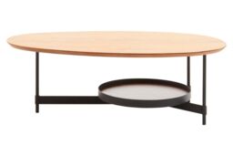 Orsina Oblong Walnut‑Effect Coffee Table, Walnut Veneer Oblong Top, Black Metal Base with Lower Display Shelf in Natural - thumbnail 6