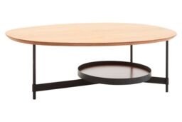 Orsina Oblong Walnut‑Effect Coffee Table, Walnut Veneer Oblong Top, Black Metal Base with Lower Display Shelf in Natural - thumbnail 3