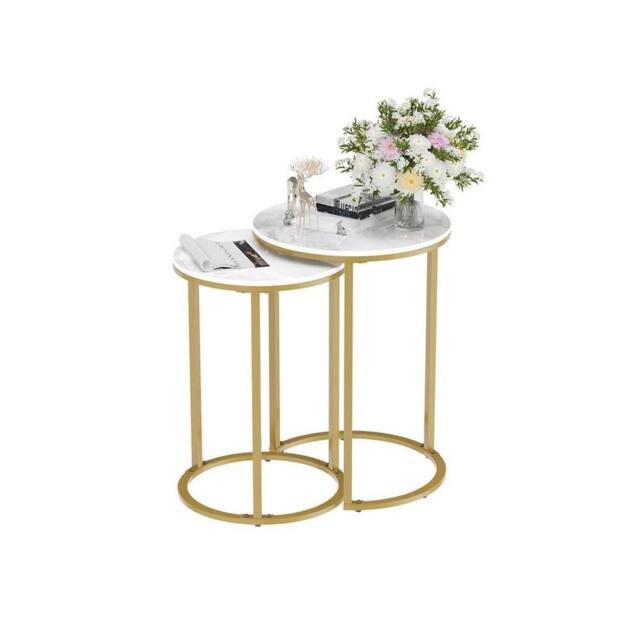 Kelvenix Set of 2 Round Nest Table Marble Top Desk in Gold - Size: 0.6m2 - image 1