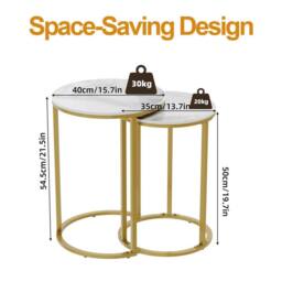 Kelvenix Set of 2 Round Nest Table Marble Top Desk in Gold - Size: 0.6m2 - thumbnail 2