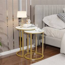 Kelvenix Set of 2 Round Nest Table Marble Top Desk in Gold - Size: 0.6m2 - thumbnail 4