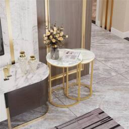 Kelvenix Set of 2 Round Nest Table Marble Top Desk in Gold - Size: 0.6m2 - thumbnail 5