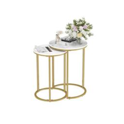 Kelvenix Set of 2 Round Nest Table Marble Top Desk in Gold - Size: 0.6m2 - thumbnail 1