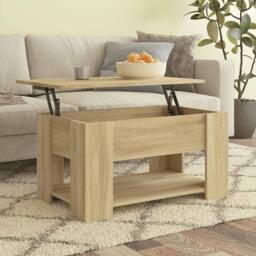 Berkfield Home Coffee Table Sonoma Oak 79x49x41 cm Engineered Wood in Light Brown - Size: 79 x 49 x 41 cm - thumbnail 2