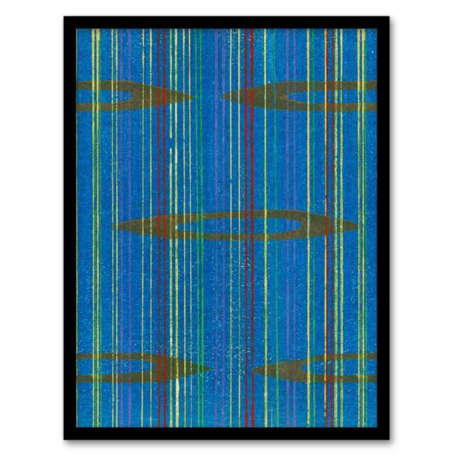 Artery8 Blue Abstract Geometric Pattern Retro Japan Framed Wall Art Print Korin - Size: A4 - image 1