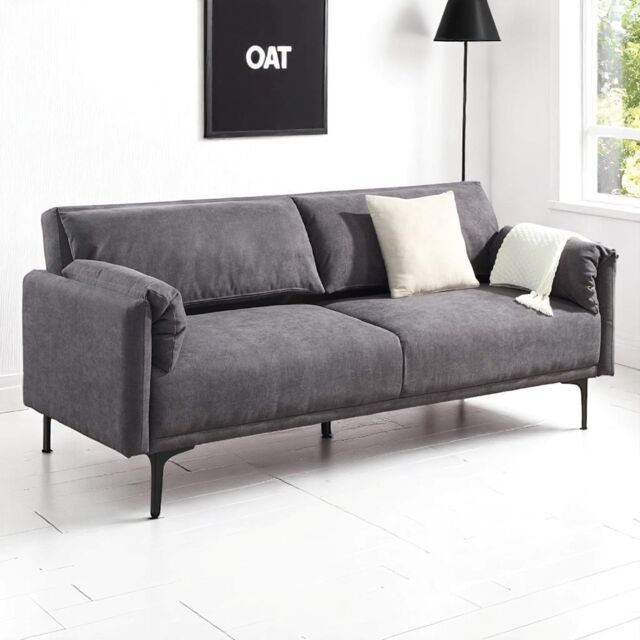 OAT Home Padstow Cushioned Pillow Back Fabric 3 Seater Clic-Clac Large Single Sofa Bed in Charcoal - image 1