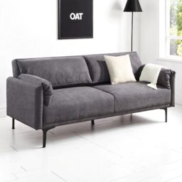 OAT Home Padstow Cushioned Pillow Back Fabric 3 Seater Clic-Clac Large Single Sofa Bed in Charcoal