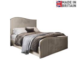 Casani Fulbeck Upholstered Soft Velvet Beige Metal Designer Bed Frame in Cream - Size: Double - thumbnail 4