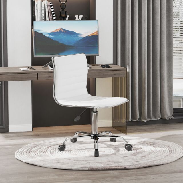 HOMCOM Armless Mid-Back Adjustable Office Chair with 360 Swivel in White - image 1