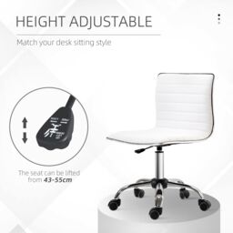 HOMCOM Armless Mid-Back Adjustable Office Chair with 360 Swivel in White - thumbnail 4