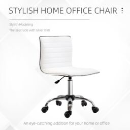 HOMCOM Armless Mid-Back Adjustable Office Chair with 360 Swivel in White - thumbnail 6