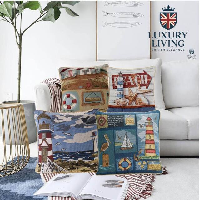 Luxury Living Nautical Tapestry Cushions (Set of 4 with Plump Pads) - Size: 45 cm x 45 cm - image 1