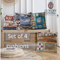 Luxury Living Nautical Tapestry Cushions (Set of 4 with Plump Pads) - Size: 45 cm x 45 cm - thumbnail 2