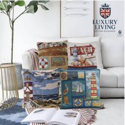 Luxury Living Nautical Tapestry Cushions (Set of 4 with Plump Pads) - Size: 45 cm x 45 cm