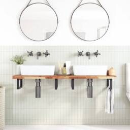 Berkfield Home Versatile Bathroom Vanity Top Oil Finished 140x40x4 cm Solid Wood in Brown - Size: 140 x 40 x 4 cm - thumbnail 3