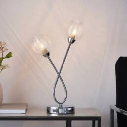 First Choice Lighting Tatton - Chrome with Ribbed Glass 38cm Table Lamp in Silver - thumbnail 5