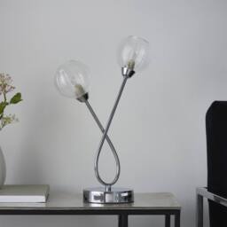First Choice Lighting Tatton - Chrome with Ribbed Glass 38cm Table Lamp in Silver - thumbnail 6