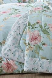 Catherine Lansfield 'Avebury Floral' Reversible Quilted Bedspread in Duck Egg Blue - thumbnail 2