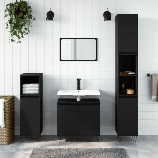 Berkfield Home Bathroom Cabinet Black 58x33x60 cm Engineered Wood - Size: 58 x 33 x 60 cm - image 1