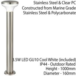 Loops 2 PACK Outdoor Post Bollard Light Marine Steel 1m LED Garden Driveway Path Lamp in Metallics - thumbnail 3