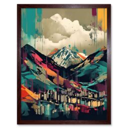 "Artery8 Wall Art Print Ben Nevis & Fort William Modern Bold Landscape Art Framed in Brown - Size: W12"" x H16""" - thumbnail 1
