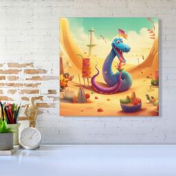 "Warren Reed - Designer Snake On A Beach Holiday Canvas in Yellow - Size: W16"" x H16""" - thumbnail 2