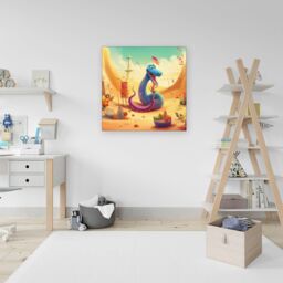 "Warren Reed - Designer Snake On A Beach Holiday Canvas in Yellow - Size: W16"" x H16""" - thumbnail 3