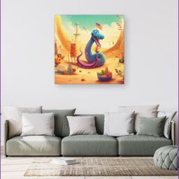 "Warren Reed - Designer Snake On A Beach Holiday Canvas in Yellow - Size: W16"" x H16""" - thumbnail 4
