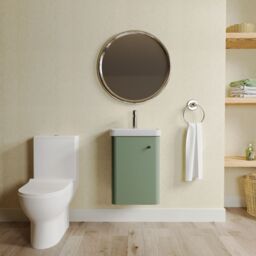 Balterley Wall Hung 1 Door Bathroom Vanity Unit, Tap & Toilet Pack, Green, 379mm in Green - thumbnail 2