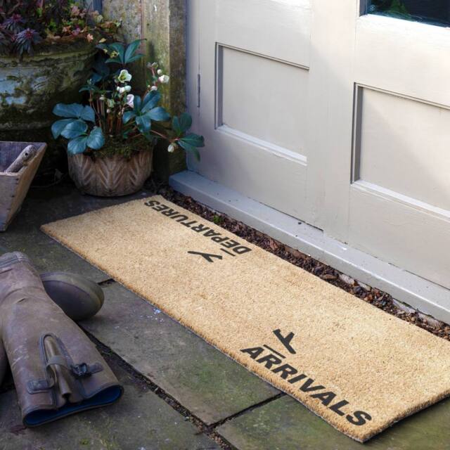Artsy Mats Arrivals Departures Coir Doormat (120 x 40cm) in Brown - Size: 40 cm x 120 cm