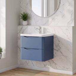 Balterley Dunwood 2 Drawer Wall Hung Vanity Basin Unit, Satin Blue, 600mm in Blue - thumbnail 4