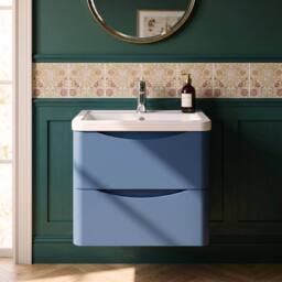Balterley Dunwood 2 Drawer Wall Hung Vanity Basin Unit, Satin Blue, 600mm in Blue - thumbnail 3