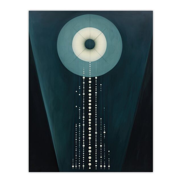 "Wee Blue Coo Wall Art Print The Abstraction Of Teal Moonlight Pearls Blue Hilma af Klint Style Oil Painting Poster in Dark Blue - Size: W18"" x H24""" - image 1